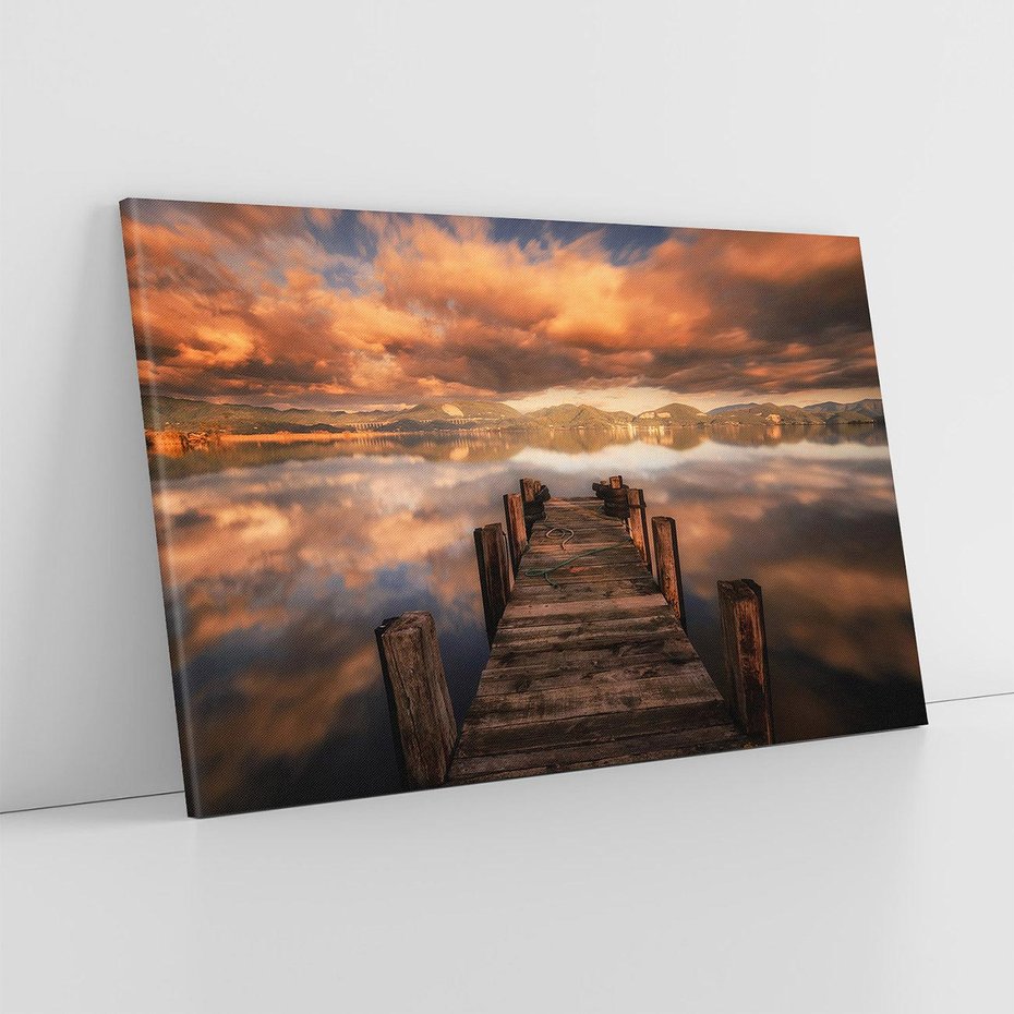 Obraz na płótnie 120x80 - Spacer po molo nad jeziorem - molo, jezioro
