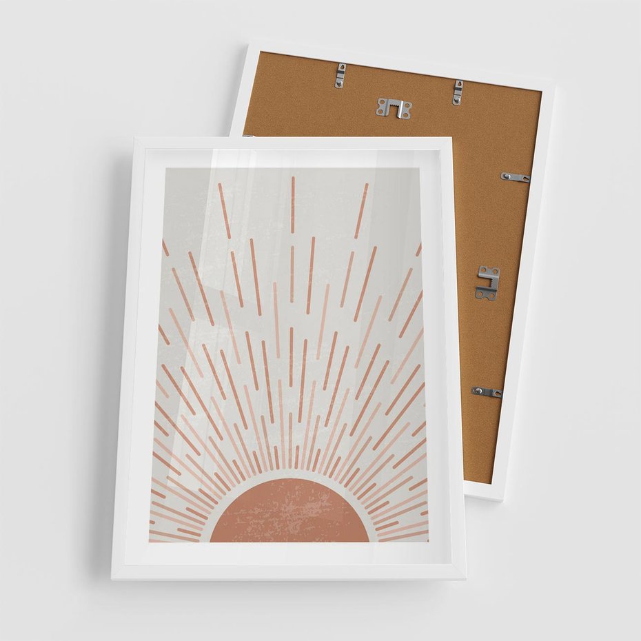 Plakat w ramie 50x70 - Słońce w Stylu Boho - słońce, grafika boho - rama biała