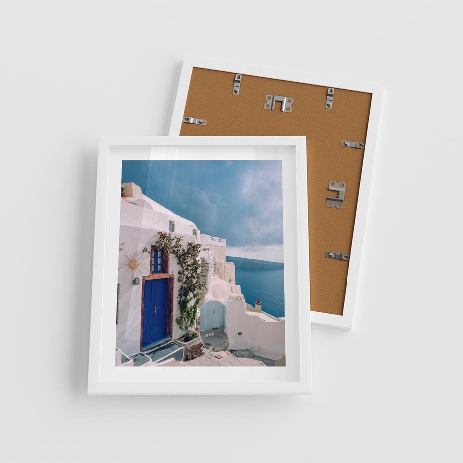 Plakat w ramie 40x50 - Urok Greckiej Wyspy - Santorini, Grecja - rama biała