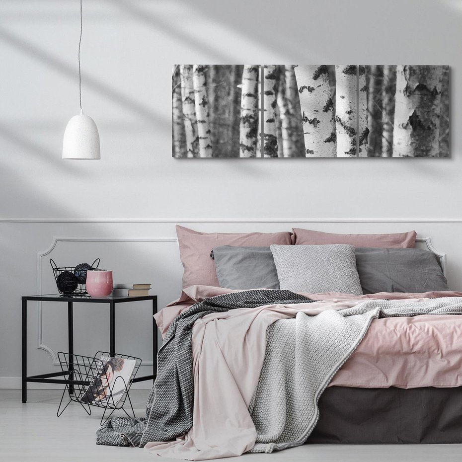 Obraz na płótnie 150x50 - Kontrast Monochromatyczny - brzozy, czarno
