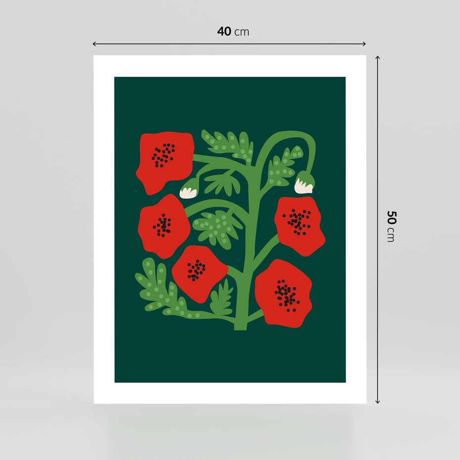 Plakat bez ramy 40x50 - Księga Odbić - abstrakcyjna kwiatowa kompozycja, zielone mocne tło