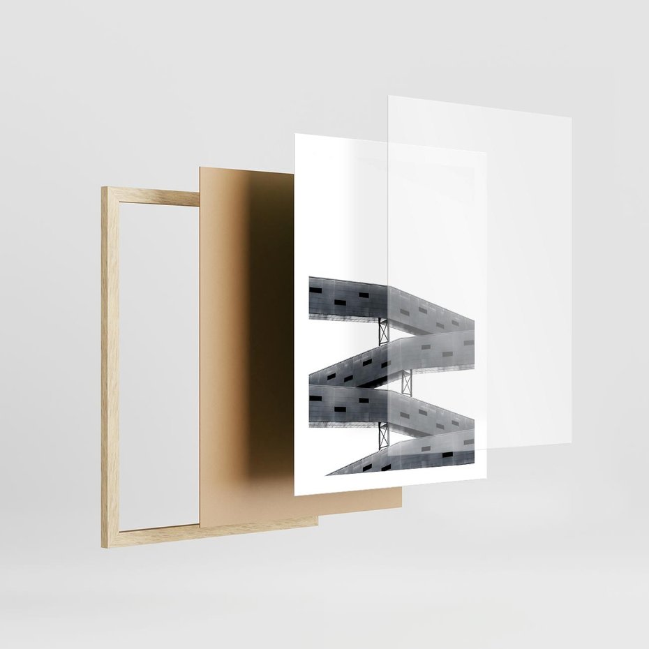 Plakat w ramie 50x70 - Monochromatyczna Sztuka Nowoczesnych Budynków - architektura, nowoczesne formy - rama drewno