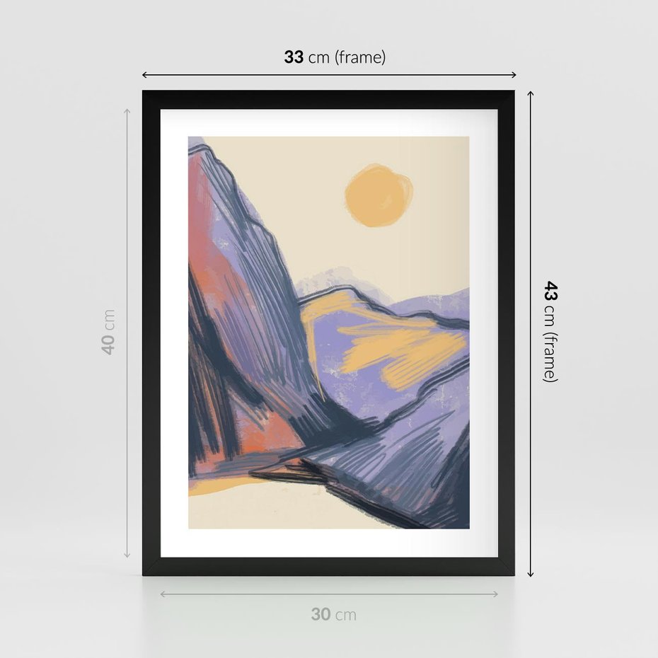 Plakat w ramie 30x40 - Ponad Szczytami - pastelowy krajobraz, nowoczesny plakat - rama czarna