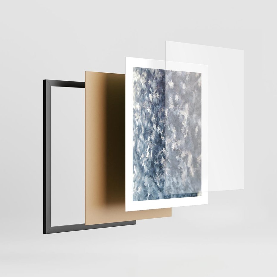 Plakat w ramie 30x40 - Magia Śnieżnych Kryształków - śnieg, szron - rama czarna