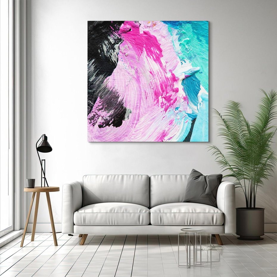 Obraz na płótnie 40x40 - Kolorowy rój wyobraźni - rozlane kolorowe farby olejne, abstrakcja