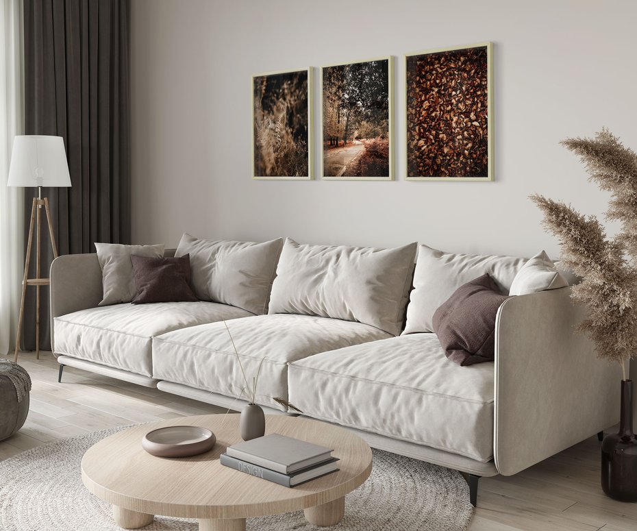 Zestaw obrazy w ramie 50x70 galeria - Jesienne, liście, nostalgia - rama drewno