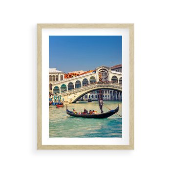 Plakat w ramie 50x70 - Romantyczna przejażdżka gondolą w Wenecji - Wenecja, gondola - rama drewno