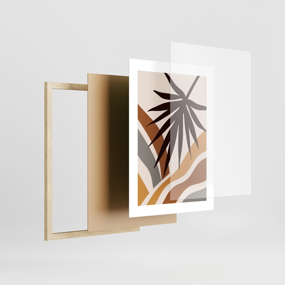 Zestaw obrazy w ramie 50x70 galeria - Liście, kwiaty, boho - rama drewno