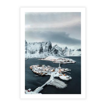 Plakat bez ramy 21x30 - Ciepło i Urok Północy - skandynawskie, domki