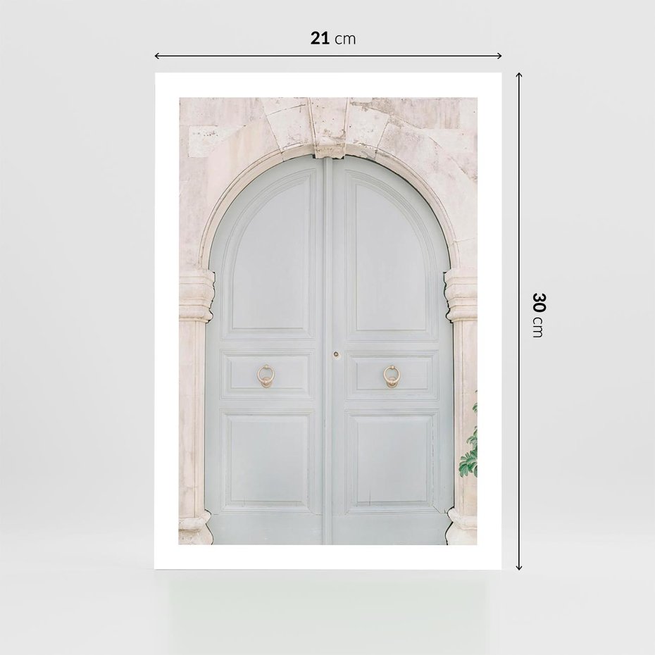 Plakat bez ramy 21x30 - Błękitne Drzwi Kamienicy: Urok Historii - stare piękne drzwi do kamienicy, błękitne drzwi