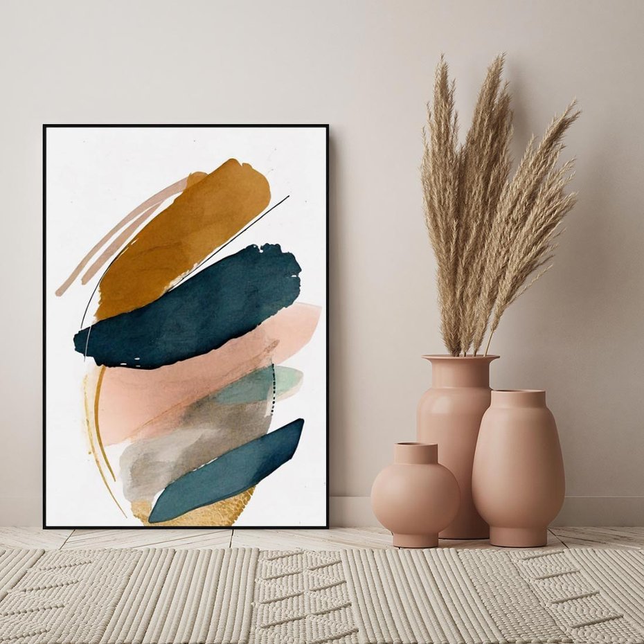 Obraz w ramie 50x70 - Migocące Impresje Przestrzeni - abstrakcyjny obraz, kolory ciepłe - rama czarna