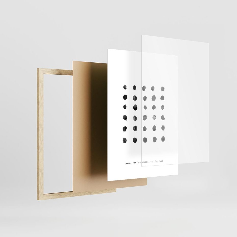 Plakat w ramie 50x70 - Boho Sztuka Wolości - minimalistyczny plakat, czarne kropki na białymtle - rama drewno