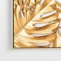 Obraz w ramie 80x80 - Monstera Złote Liście - monstera, złote - rama drewno