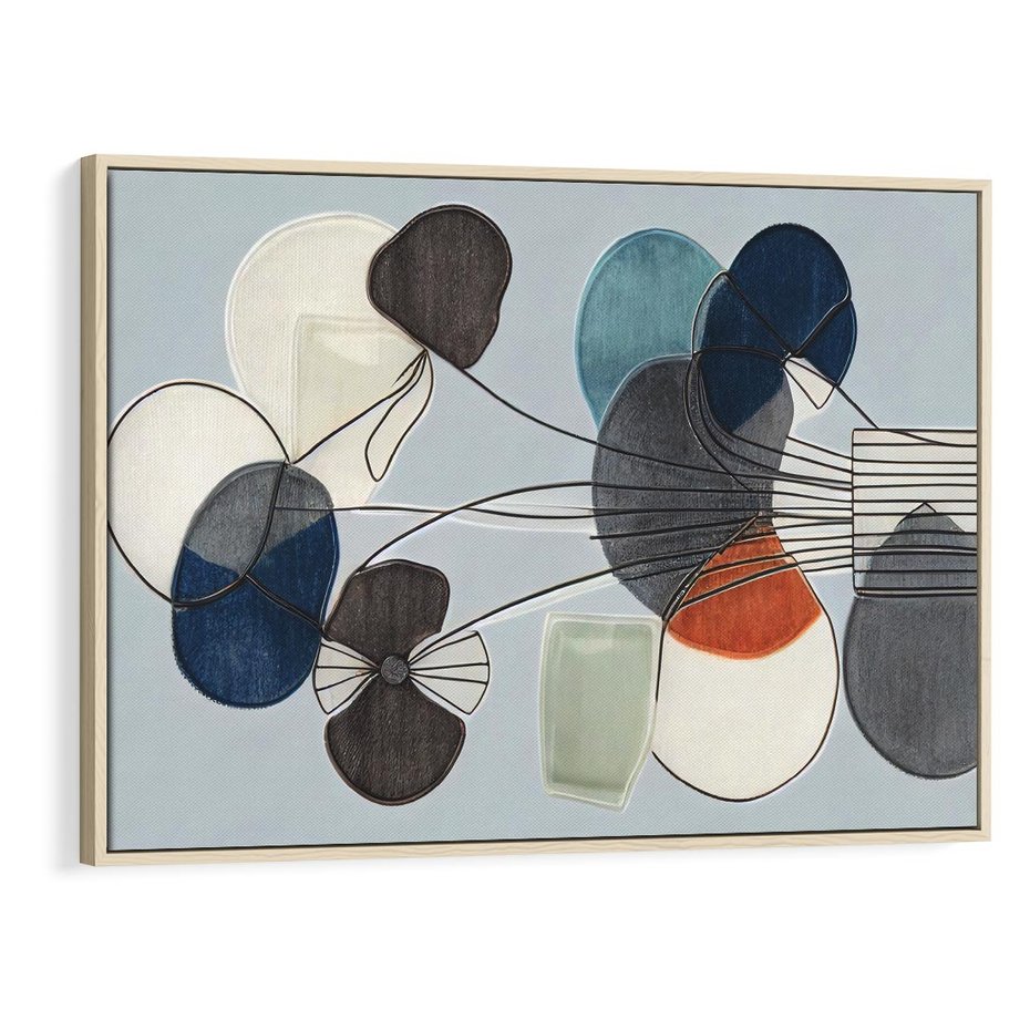 Obraz w ramie 120x80 - Plamy w Niebieskim - sztuka abstrakcyjna, linie - rama drewno