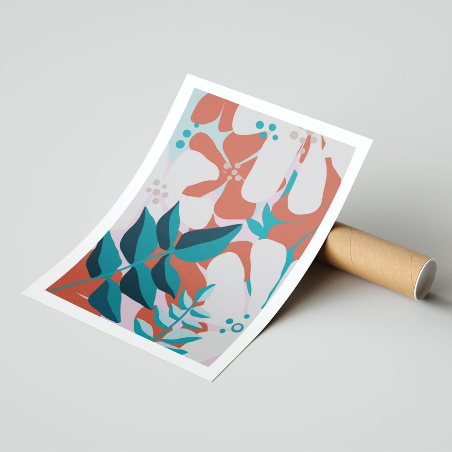 Plakat bez ramy 50x70 - Harmonijne Formy - abstrakcyjna kompozycja kwiatowych form, kolor zgaszone