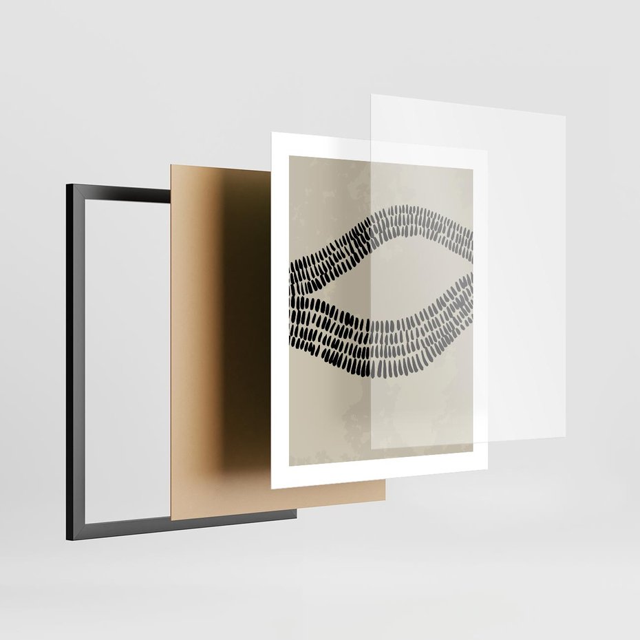 Plakat w ramie 40x50 - Kontury Ewolucji Materii - boho plakat, czarne kropki kreski - rama czarna