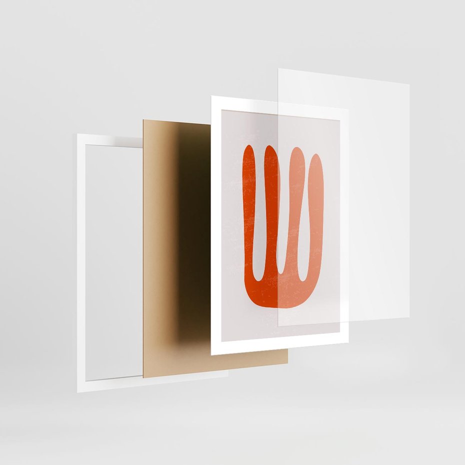 Plakat w ramie 50x70 - Eksploracja Nowego Światła - abstrakcyjna pomarańczowa forma, minimalizm - rama biała