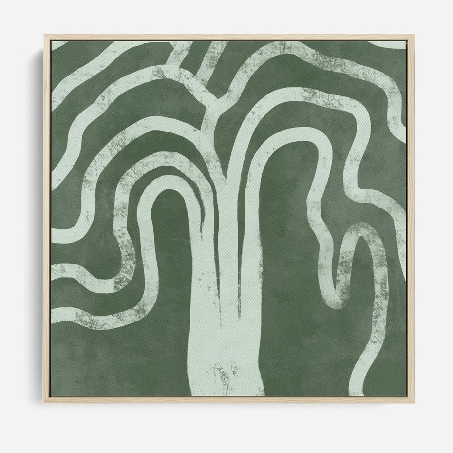 Obraz w ramie 50x50 - Inspirujące Zawiłości Zieleni - abstrakcyjny kształt, zielony plakat - rama drewno