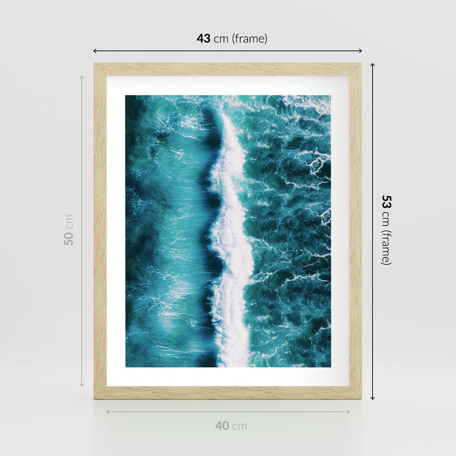 Plakat w ramie 40x50 - Błękitna Siła Oceanu - fale, ocean - rama drewno