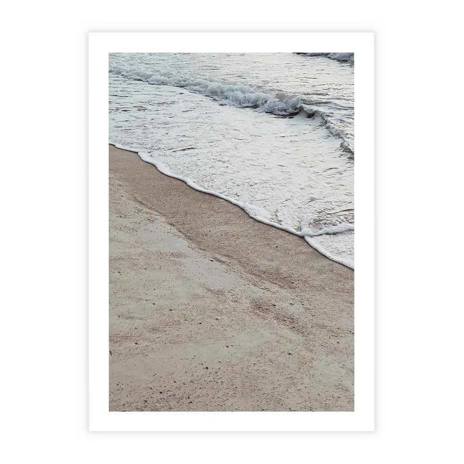 Plakat bez ramy 21x30 - Brzeg Morza: Malownicza Plaża i Fale - morze, plaża