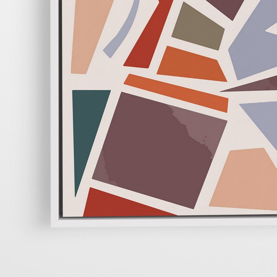 Obraz w ramie 70x100 - Intrygujące Rozbicie - gemoetryczne kształty, mozaika - rama biała