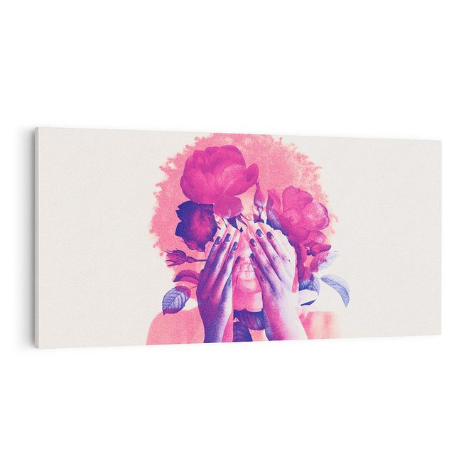 Obraz na płótnie 100x50 - Kwiaty we Włosach - różowa postać, grafika