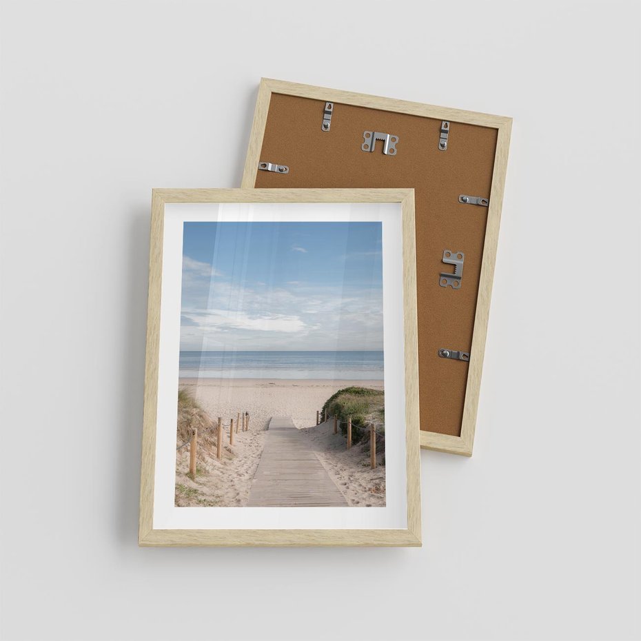 Plakat w ramie 30x40 - Plażowy pomost - plaża, pomost - rama drewno