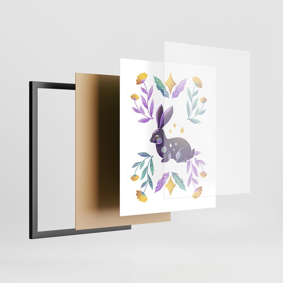 Plakat w ramie 40x50 - Boho Wiatr - boho plakat, królik - rama czarna