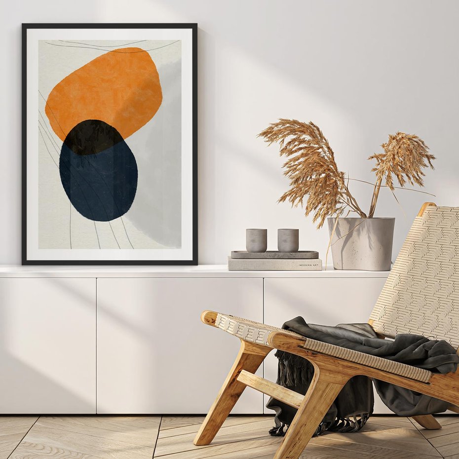 Plakat w ramie 30x40 - Podróżne Pastelowe Pejzaże - geometryczne elementy, stonowane kolory - rama czarna