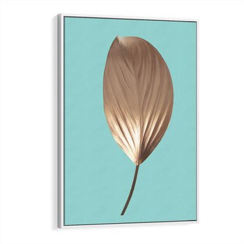 Obraz w ramie 50x70 - Delikatna Harmonia - złote, liście - rama biała