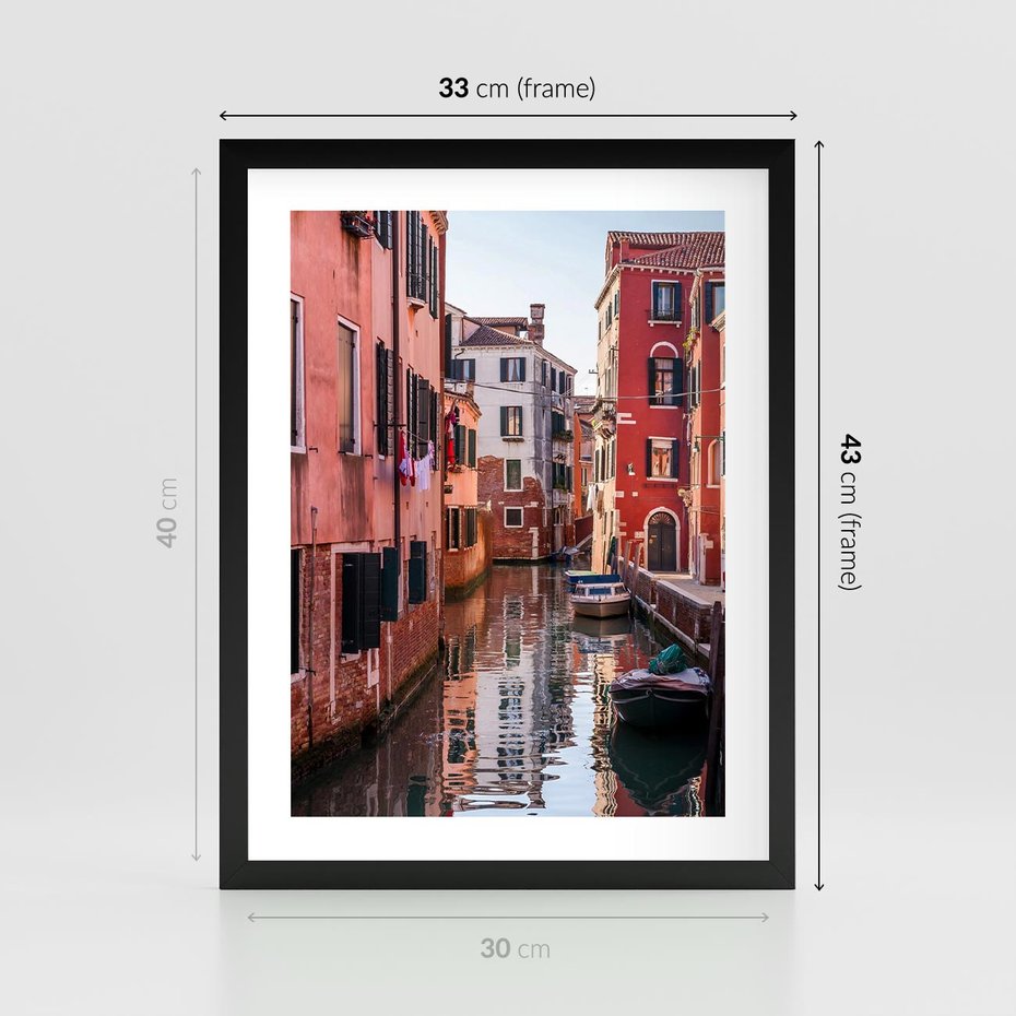 Plakat w ramie 30x40 - Przejażdżka gondolą przez Wenecję - Wenecja, kanały - rama czarna