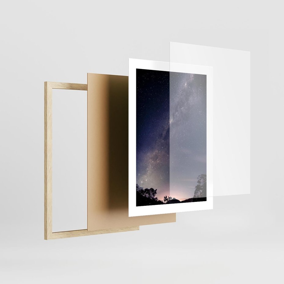 Plakat w ramie 30x40 - Gwiaździste Ujęcie - gwiaździste niebo, noc - rama drewno