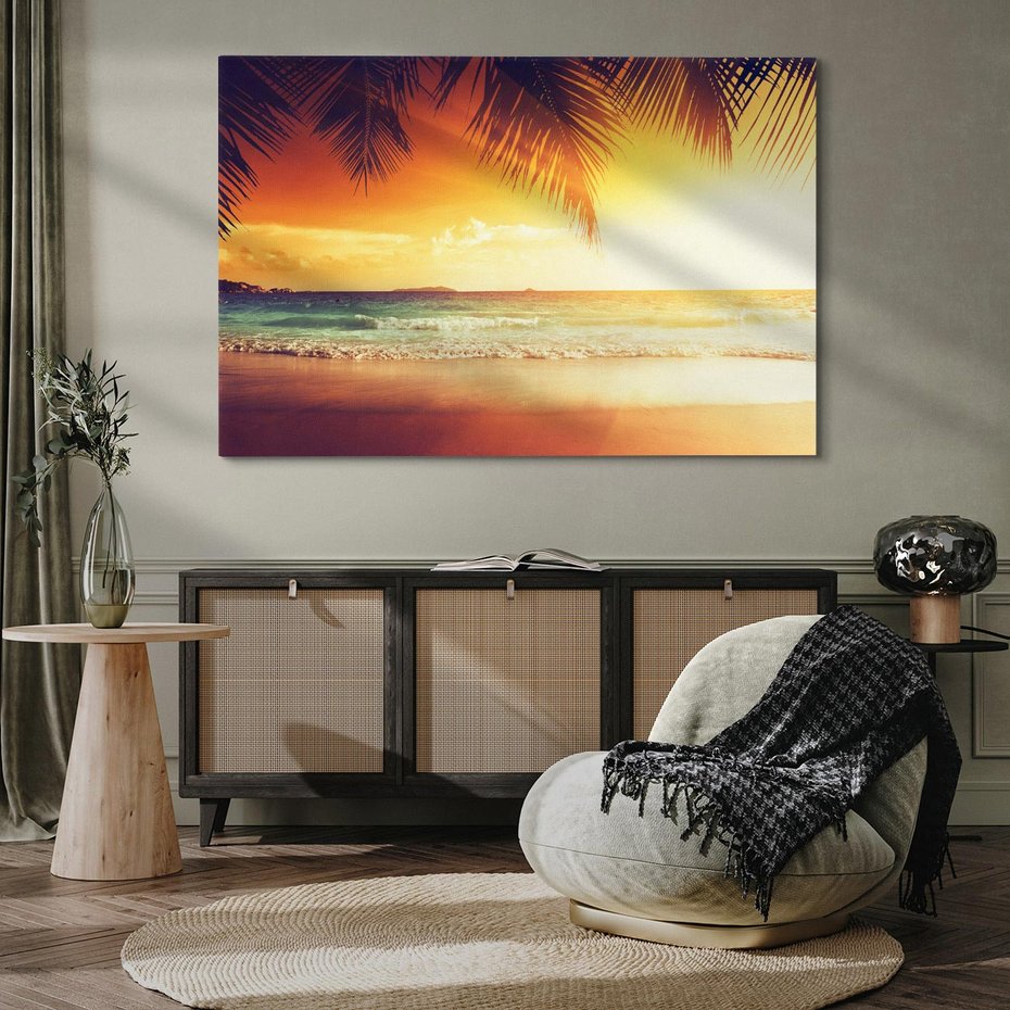 Obraz na płótnie 70x50 - Magia zachodu słońca na Karaibach - Karaiby, zachód