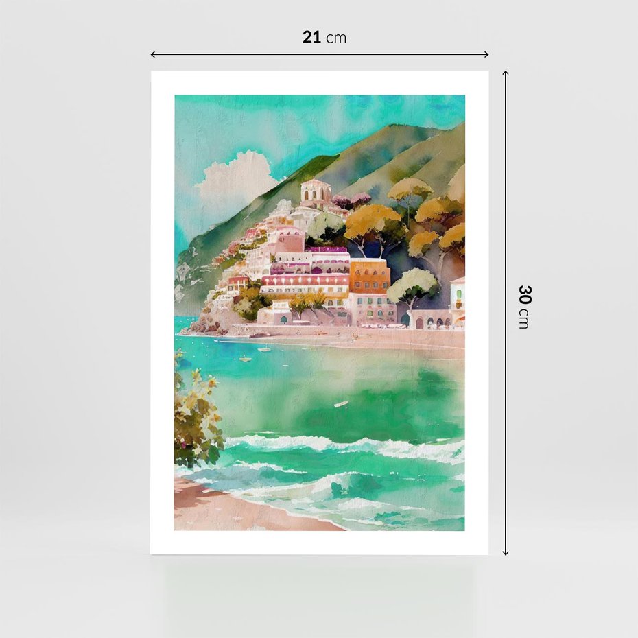 Plakat bez ramy 21x30 - Na Zboczu - akwarela, nadmorski pejzaż