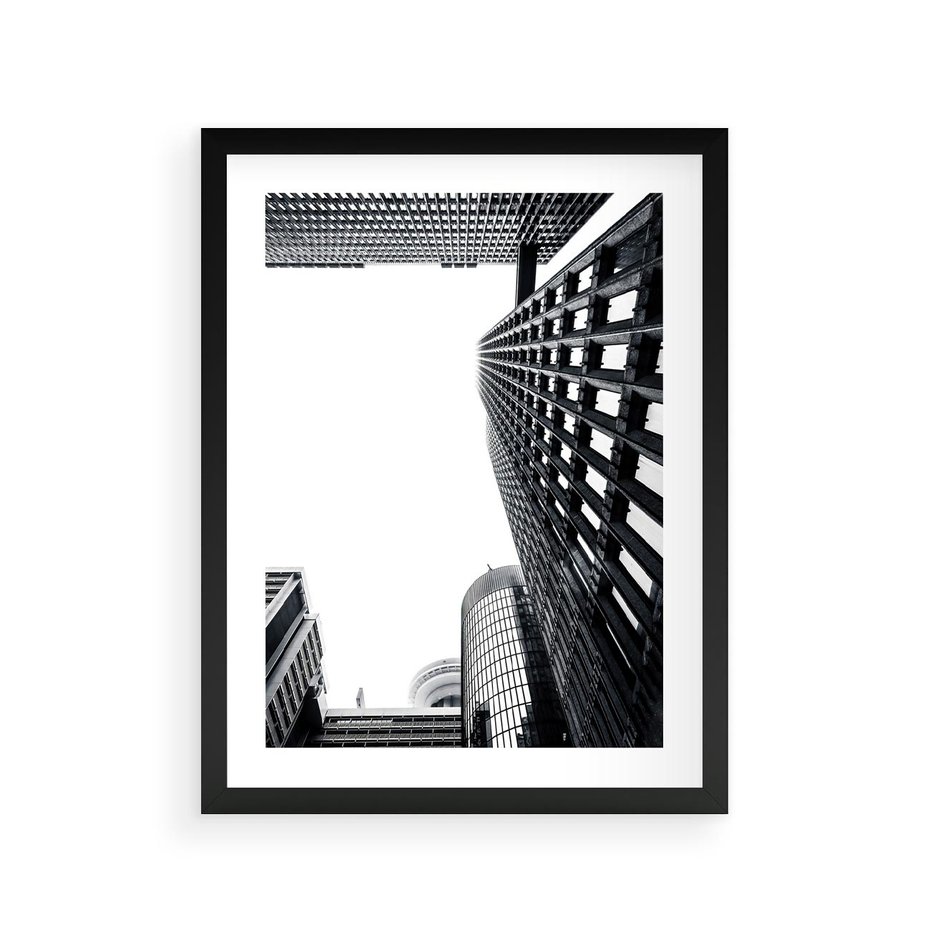 Plakat w ramie 30x40 - Monochromatyczna Sceneria Wieżowców - architektura, wieżowce - rama czarna