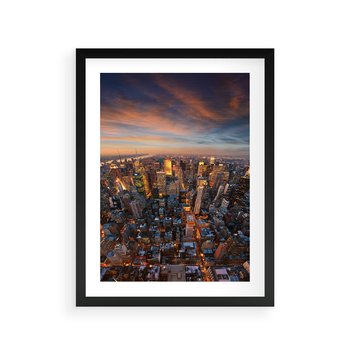 Plakat w ramie 30x40 - Miasto wieżowców w perspektywie - miasto, wieżowce - rama czarna