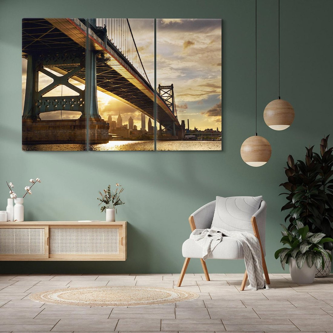 Obraz na płótnie 120x80 - Zachód Słońca nad Mostem: Filadelfia USA - Filadelfia, most