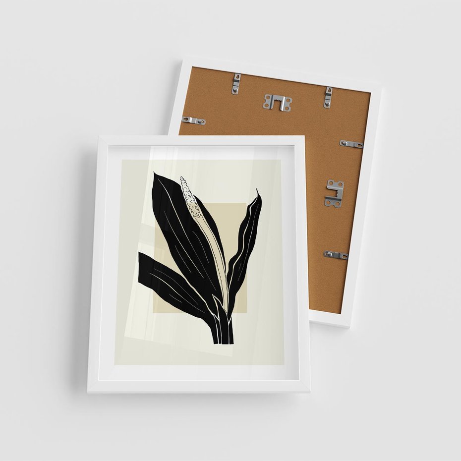 Plakat w ramie 40x50 - Harmonia liści - minimalistyczny obraz, szkic - rama biała