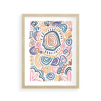 Plakat w ramie 50x70 - Strukturalne Odbicia Boho - kolorowe etniczne wzory, tęczowe żywe kolory - rama drewno