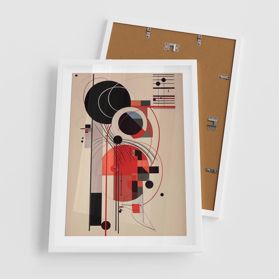 Plakat w ramie 50x70 - Rozbijające Granice Dźwięku - modernistyczny obraz, styl bauhaus - rama biała