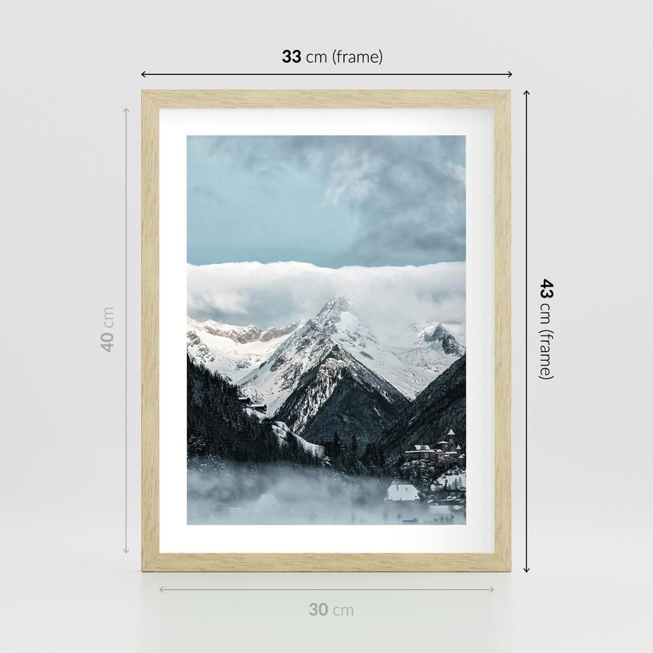 Plakat w ramie 30x40 - Magia Zimy w Górach - góry, śnieg - rama drewno