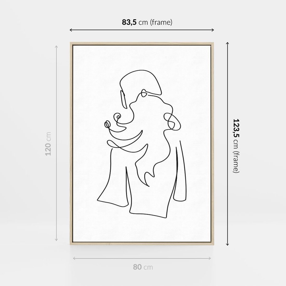 Obraz w ramie 80x120 - Zaklęte Linie - szkic kobiety, jedną linia - rama drewno