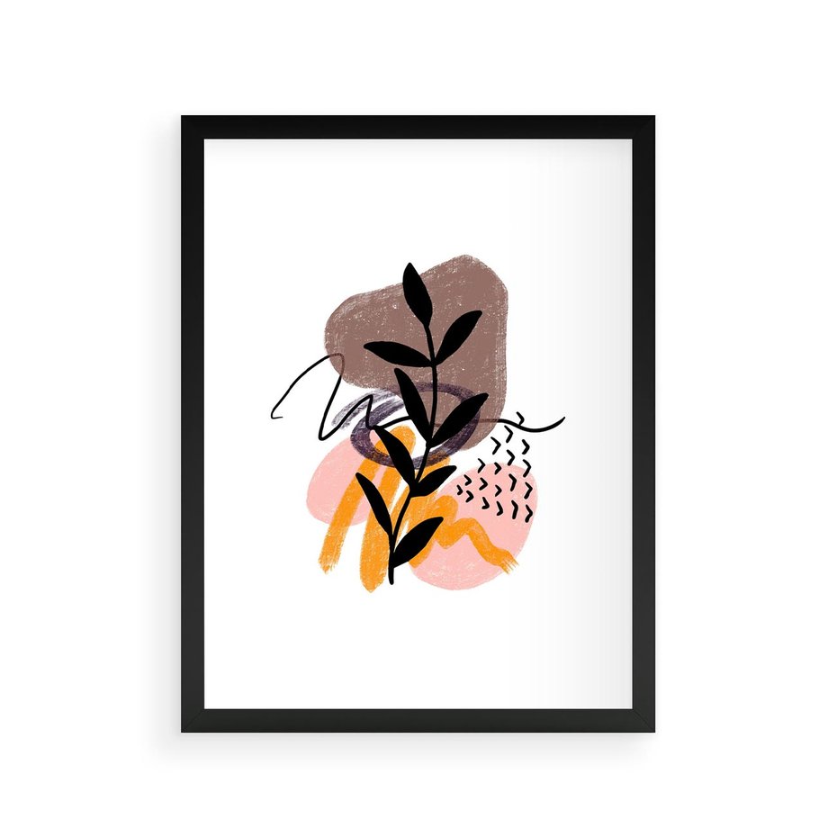 Plakat w ramie 30x40 - Echa Kształtującej się Wyobraźni - abstrakcyjna sztuka, liść gałązka - rama czarna