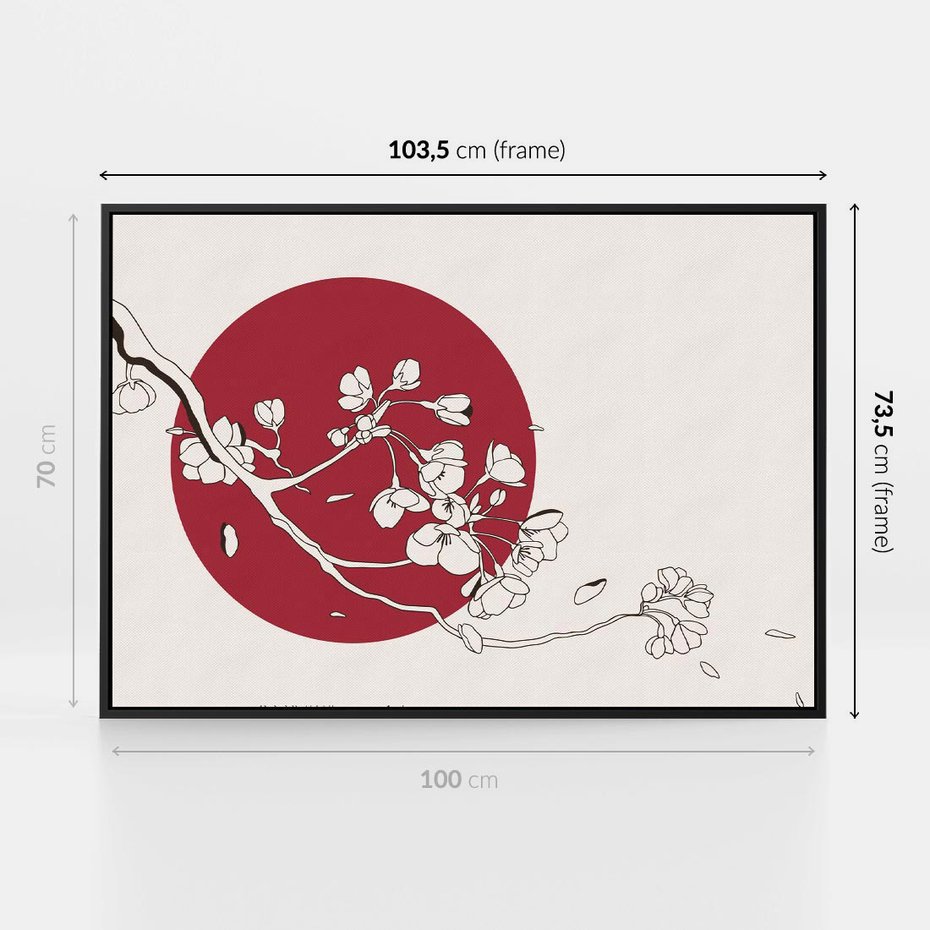 Obraz w ramie 100x70 - Esencja Zen - kwiatnąca wiśnia, orientalna grafika - rama czarna