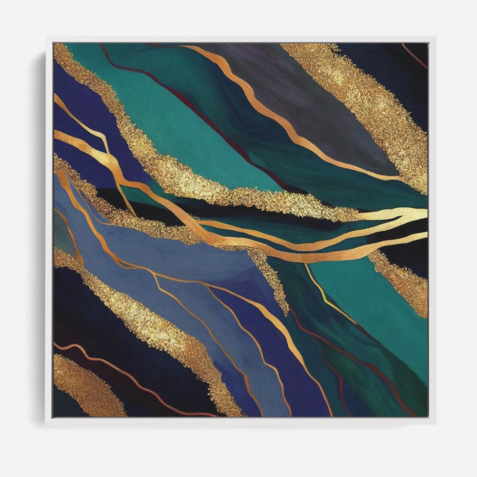 Obraz w ramie 80x80 - Sztorm malarskich emocji - marmur, abstrakcyjna grafika - rama biała