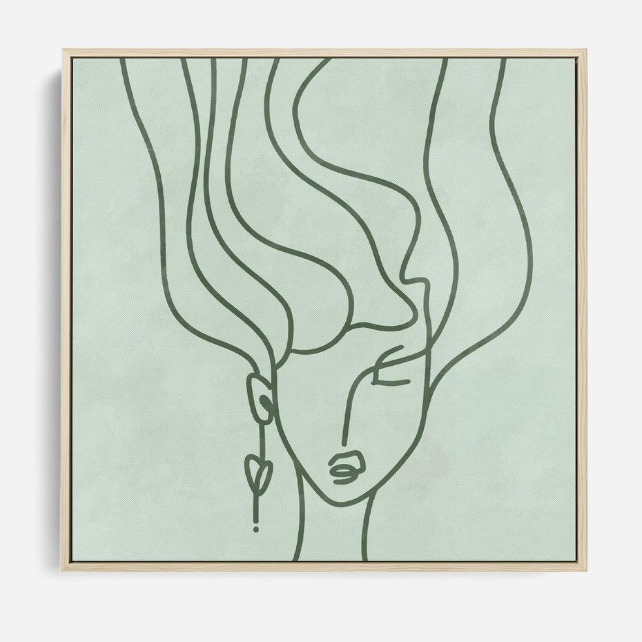 Obraz w ramie 50x50 - Spokojne Objęcia Natury - abstrakcja, zielony szkic - rama drewno