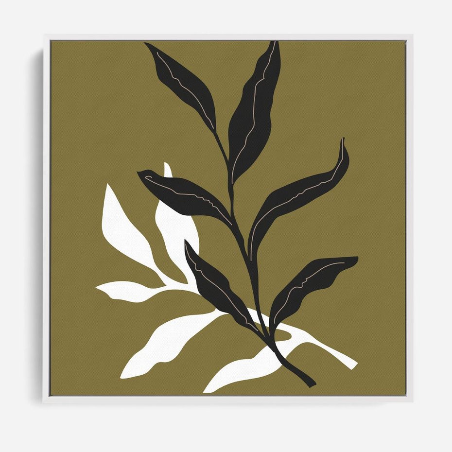 Obraz w ramie 50x50 - Wewnętrzne Odsłony - liście, gałązki - rama biała