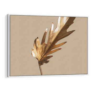 Obraz w ramie 100x70 - Piękno w Detalu - złoty, liść - rama biała