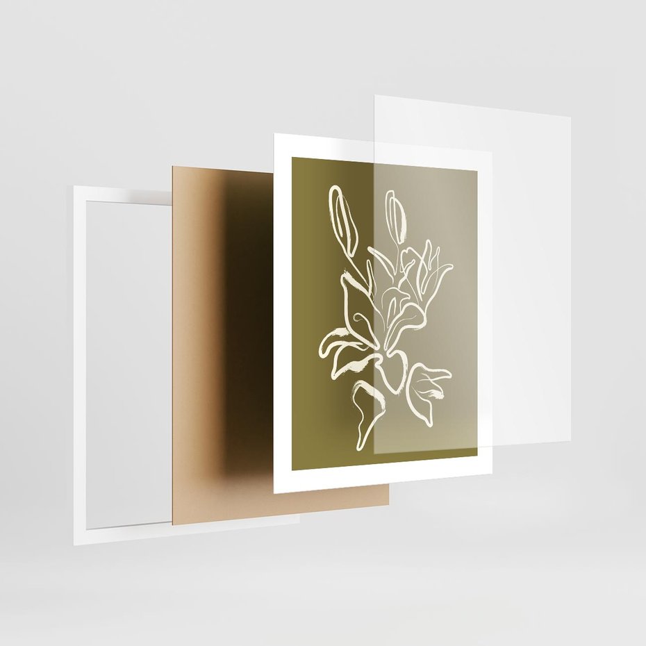 Plakat w ramie 40x50 - Przenikające Barwy - abstrakcyjna roślina, kwiaty - rama biała