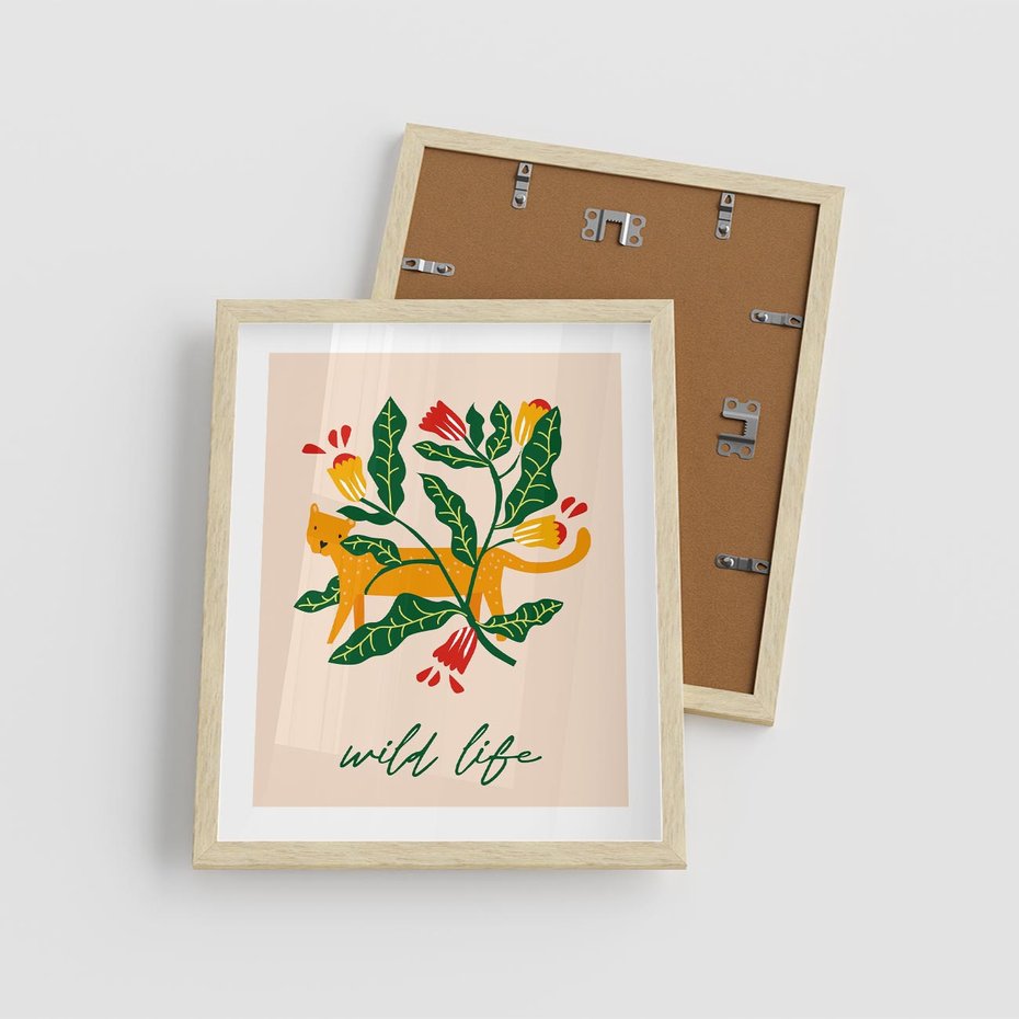 Plakat w ramie 40x50 - Tygrys w Kwiatach - tygrys, plakat - rama drewno